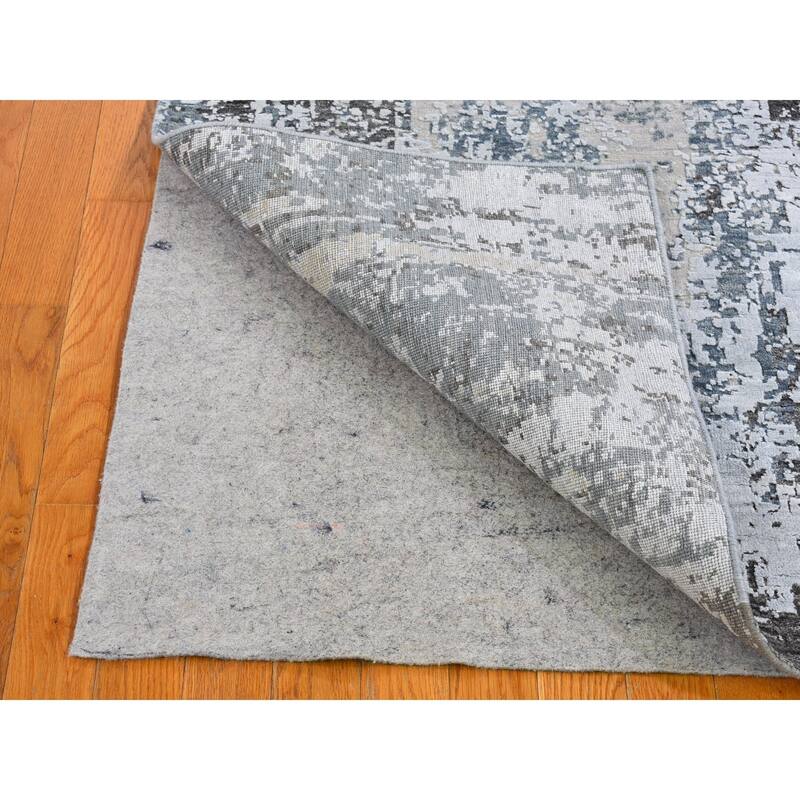 Shahbanu Rugs Ivory Wool and Silk Persian Knot Denser Weave Abstract Design Hand Knotted